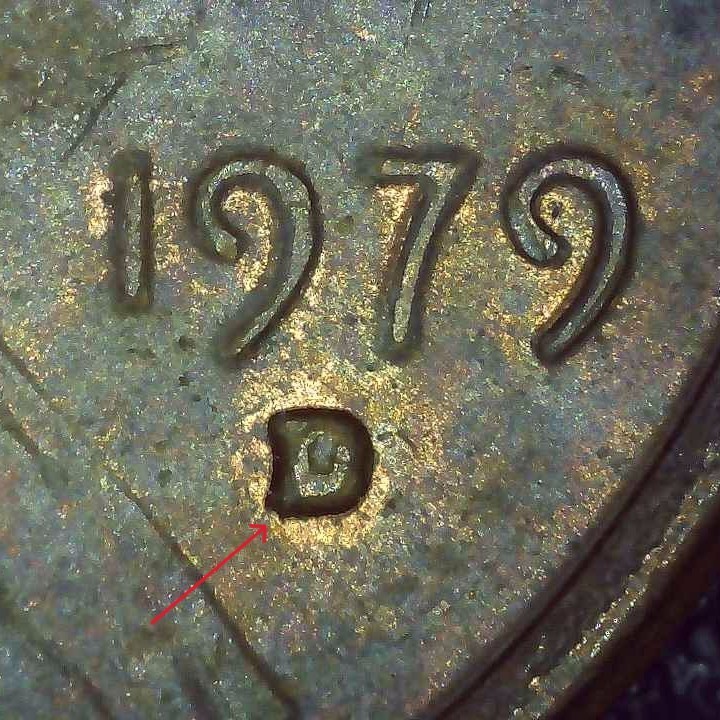 1979 D Lincoln Penny error repunched mintmark