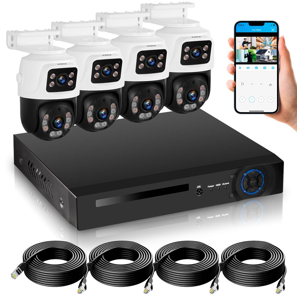 6MP POE Security Camera System 4PCS PTZ Outdoor Home Security Cameras 8CH NVR