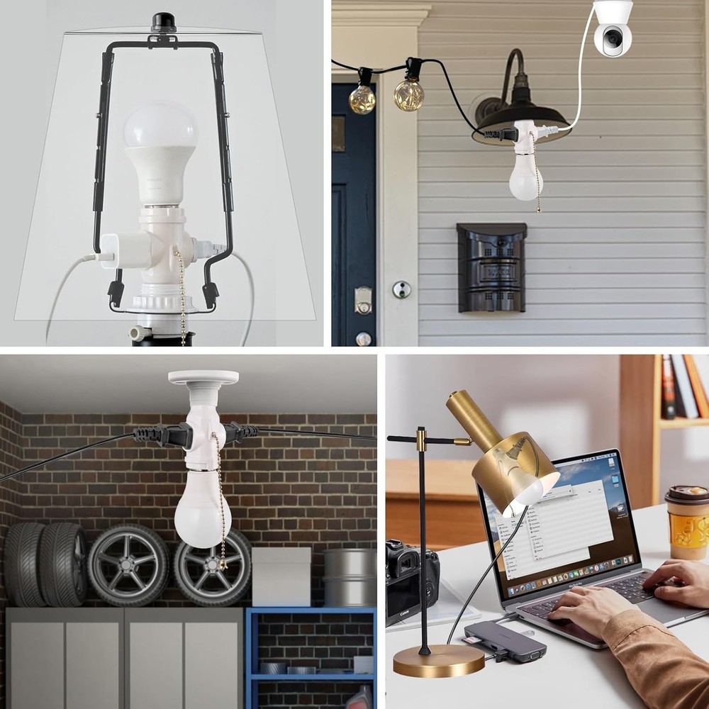 Eco-Friendly 2-Pack Light Socket Adapter with Pull Chain Switch - Safe & Stylish