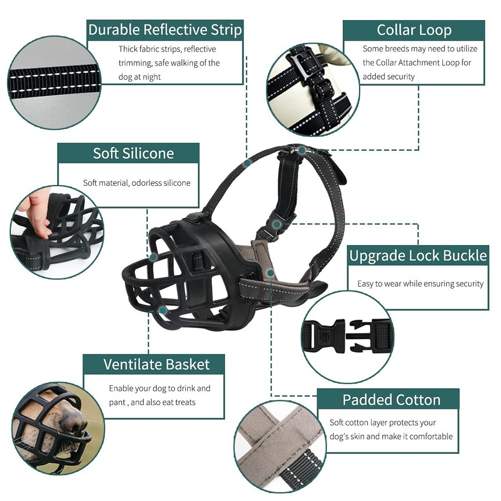 Dog Muzzle Silicone Basket Muzzle for Small Medium Large Dogs Soft Cage Muzzl...
