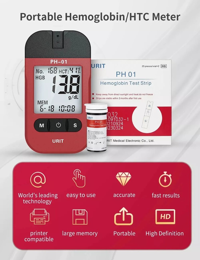 Portable Medical Hemoglobin Analyzer With 50 Testing Strips Kit