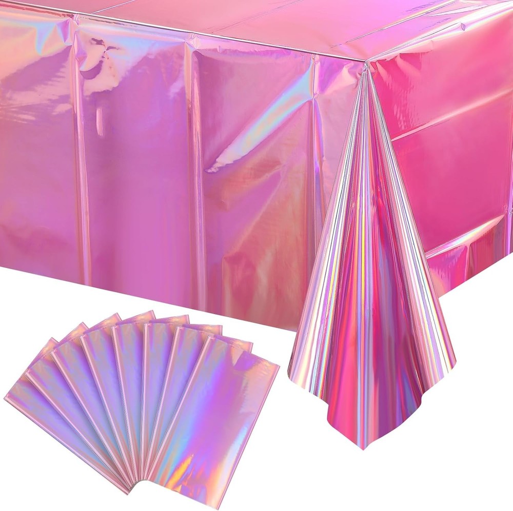 4 Pack Iridescence Plastic Tablecloths Shiny Disposable Laser Rectangle Table
