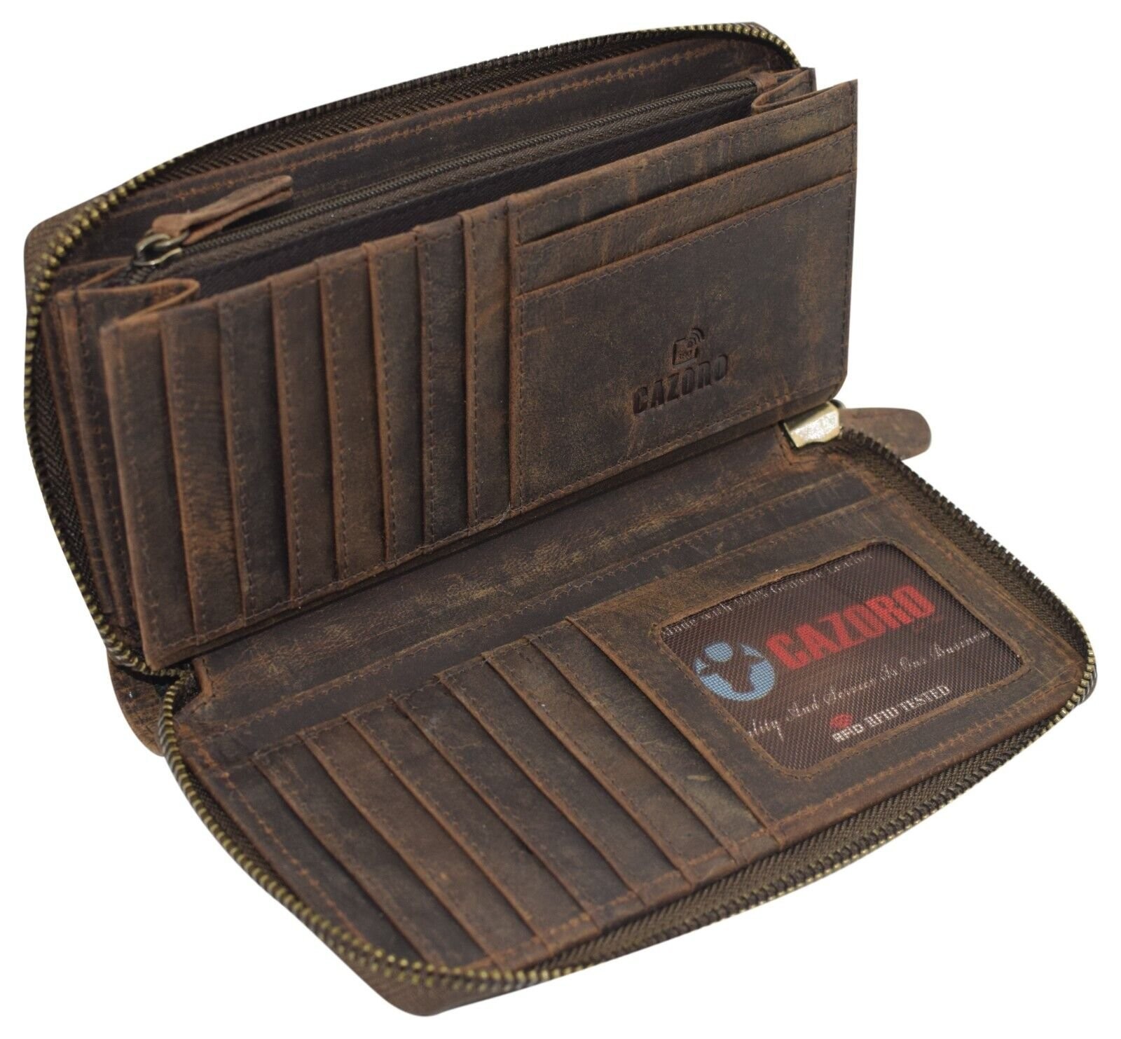 Vintage Leather Women's Wallet RFID Zip Around Card Holder Phone Wristlet Clutch