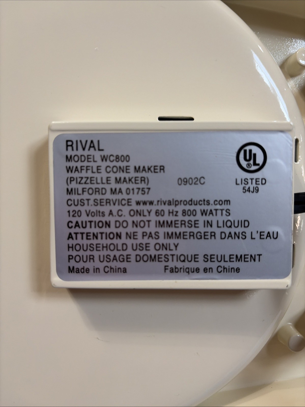 Rival Homemade Waffle Cone Bowl Maker Model WC800 Pizzelle Iron Maker No Roller