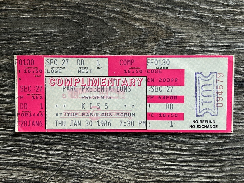 KISS FULL TICKET STUB Forum Los Angeles 1986 Asylum Concert Tour Vintage Kiss
