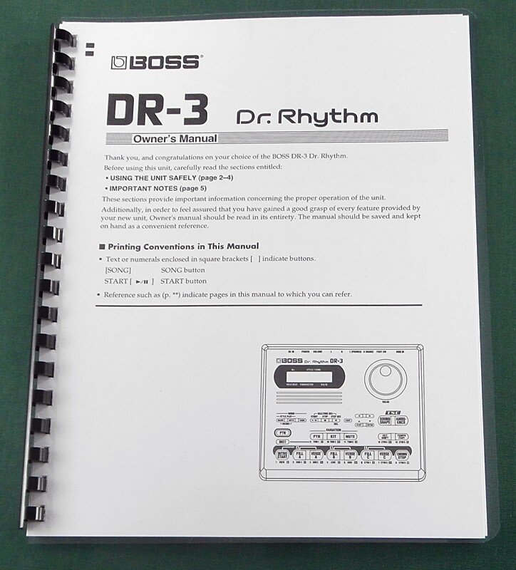 Boss DR-3 Instruction Manual: Comb Bound with Protective Covers!