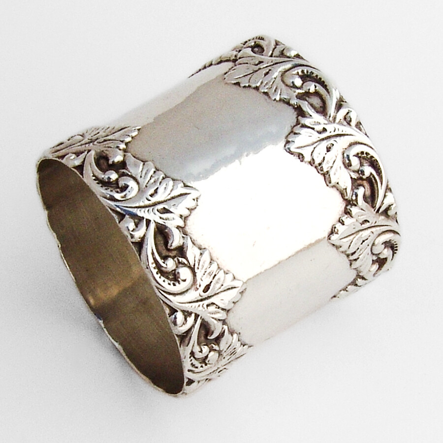 Leaf Border Napkin Ring Sterling Silver Mono GLS