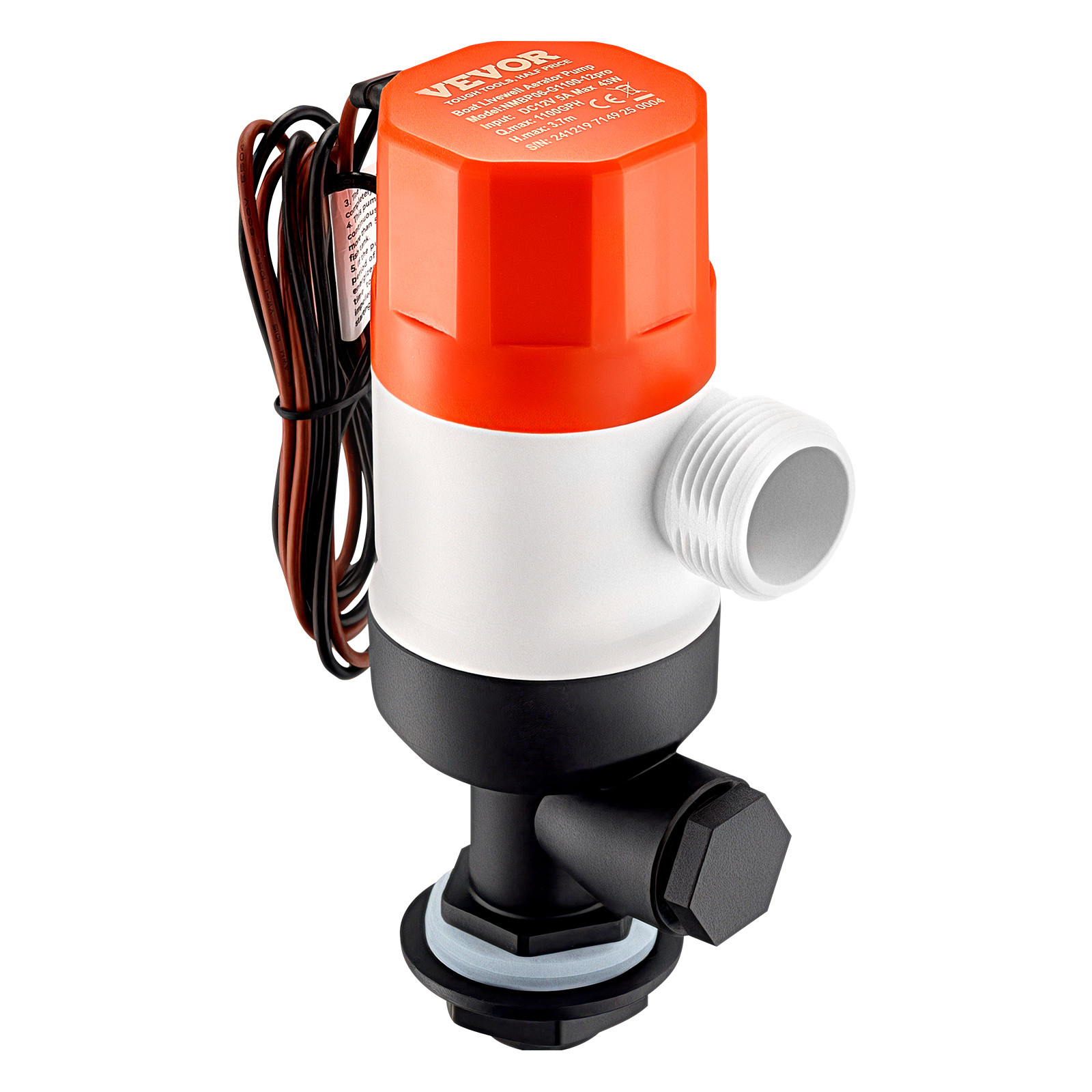 Livewell Pump for Boat 12V 1100GPH Livewell Aerator Pump Straight 2 Inlets