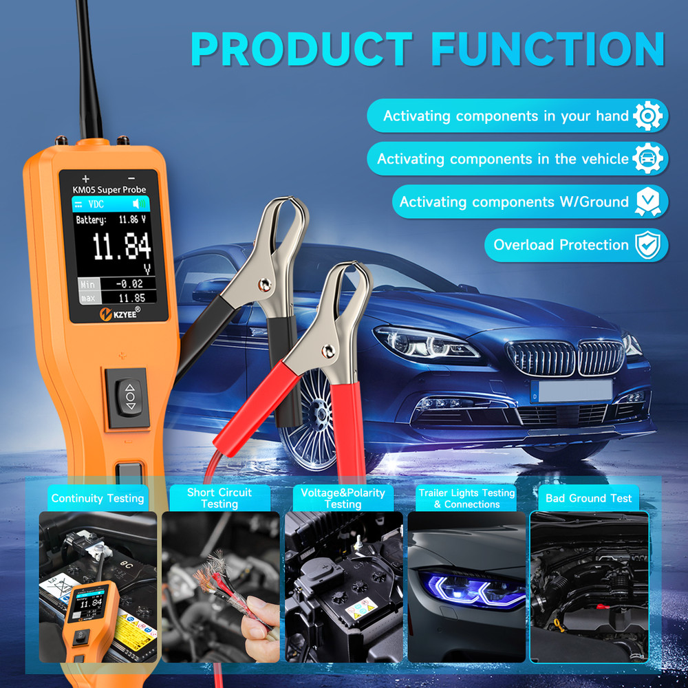KZYEE Powerscan PS100 Power Circuit Probe Electrical System 12V/ 24V Tester Tool