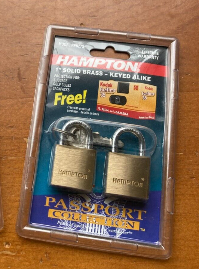 Hampton 1995 Passport Collection 1” SOLID BRASS Padlock 2 Keys 2 Locks NEW