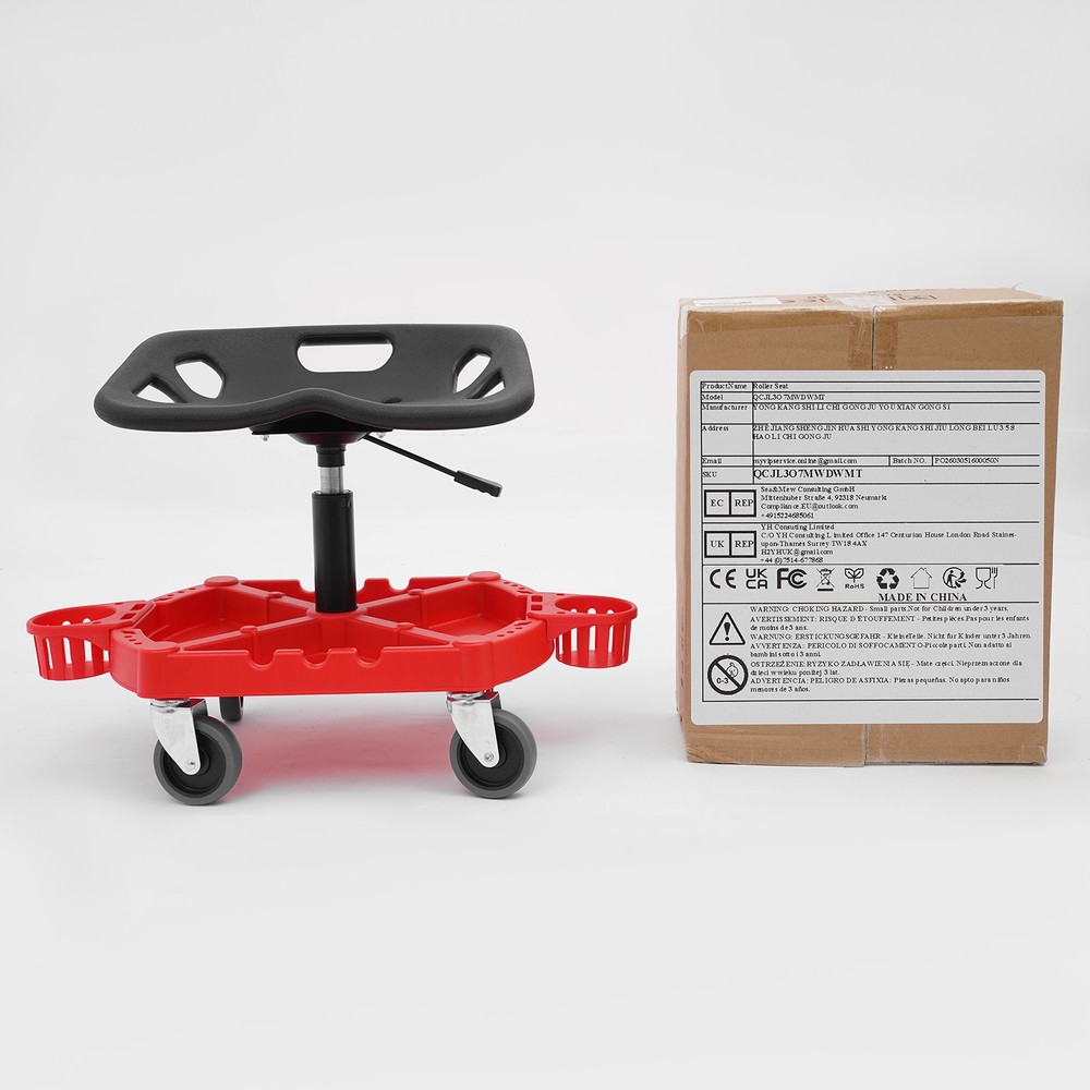 Adjustable Rolling Garage Stool with Tool Storage & Comfortable Seat