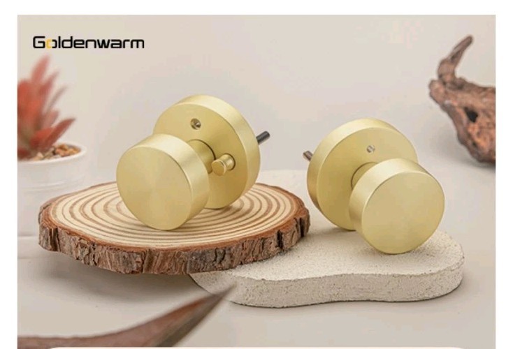 🔑 ⭐ Goldenwarm Brushed Gold Privacy Door Knobs Interior Round Satin (6 Pack)
