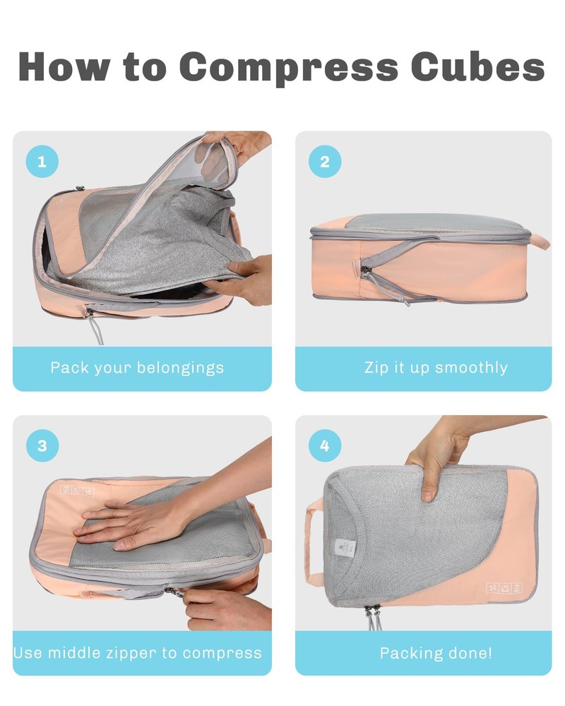 6 Set/ 4 Set/ 2 Set Compression Packing Cubes Travel Essentials Lightweight N...