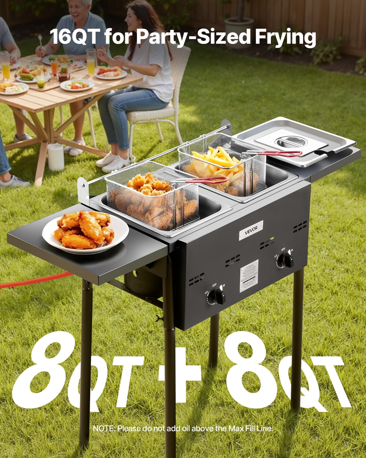 VEVOR 8QTx2 Outdoor Propane Deep Fryer Commercial Free Standing Cooker Two Tank