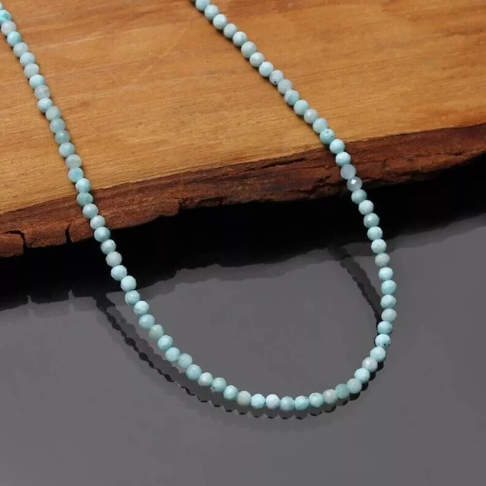 Natural Larimar 2mm Gemstone Beads Dainty Choker Minimalist Crystal Necklace
