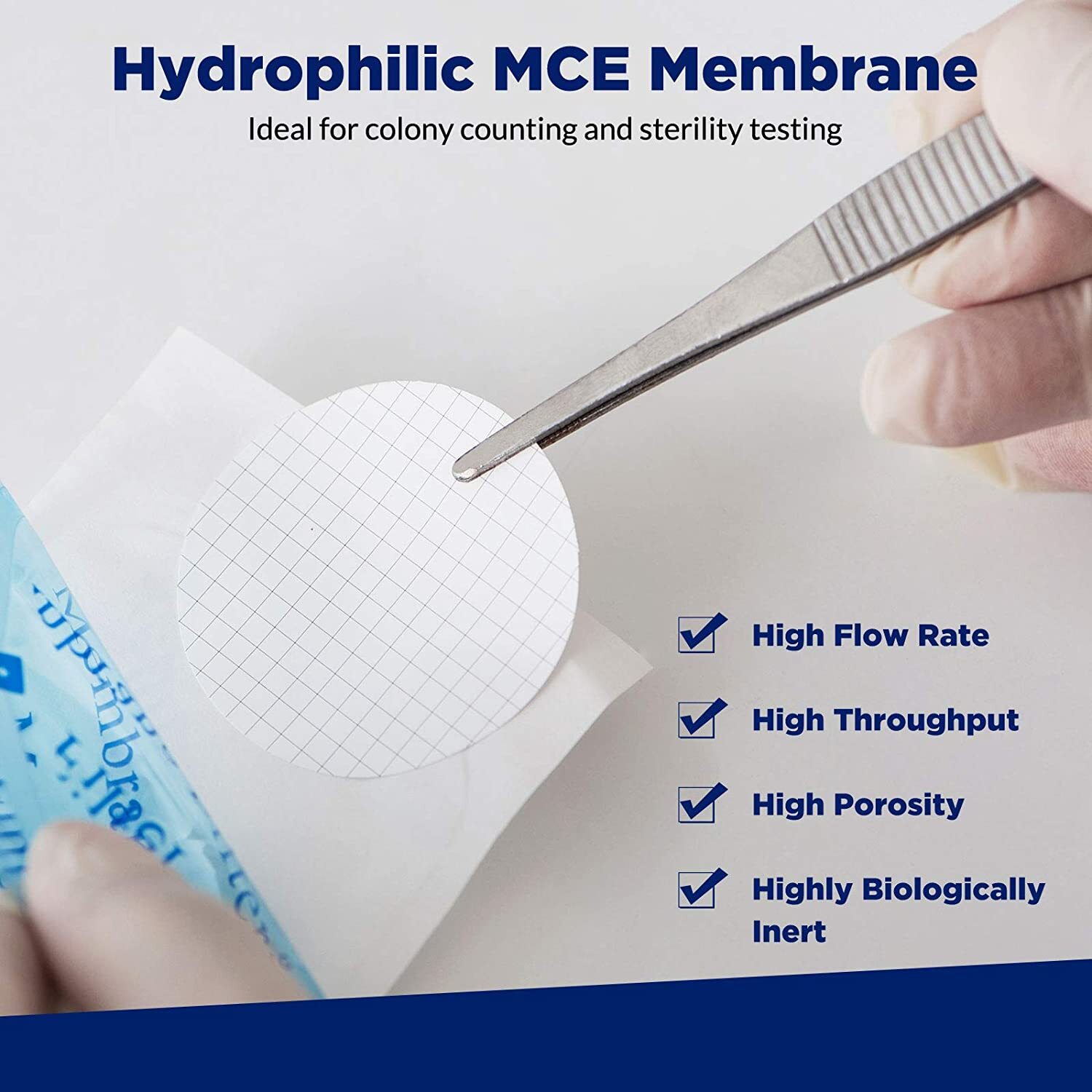 MCE Gridded Membrane Filters, 47mm Diameter, 0.22 um 0.45 μm Pore Size, STERILE