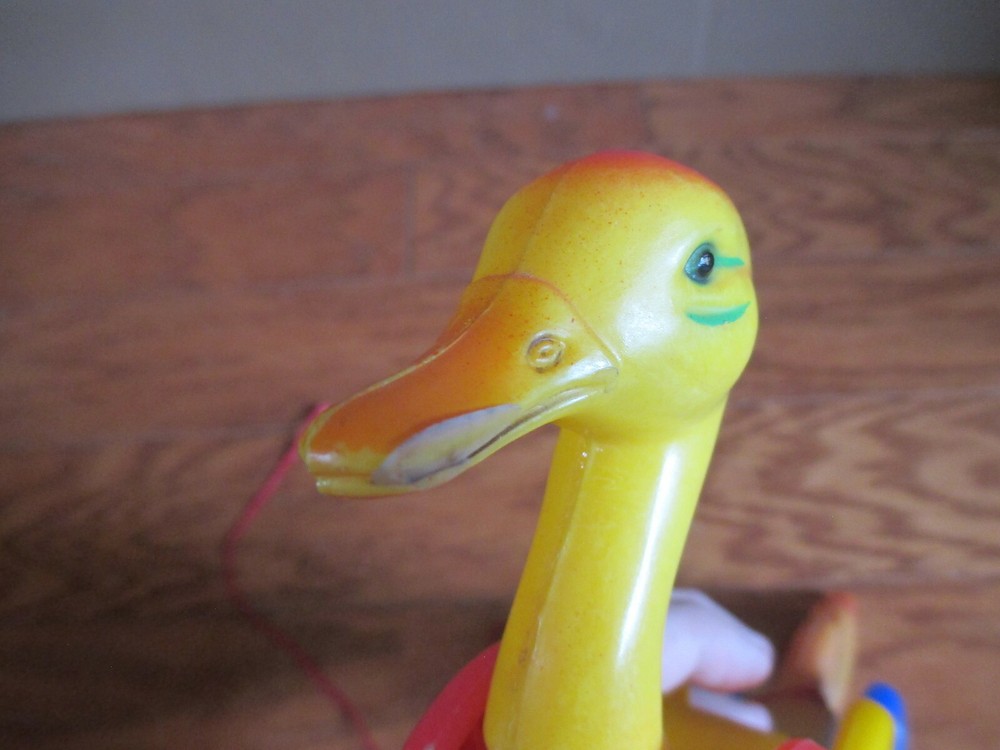 Unique Antique Vintage Soft & Hard Plastic Duck Pull Toy