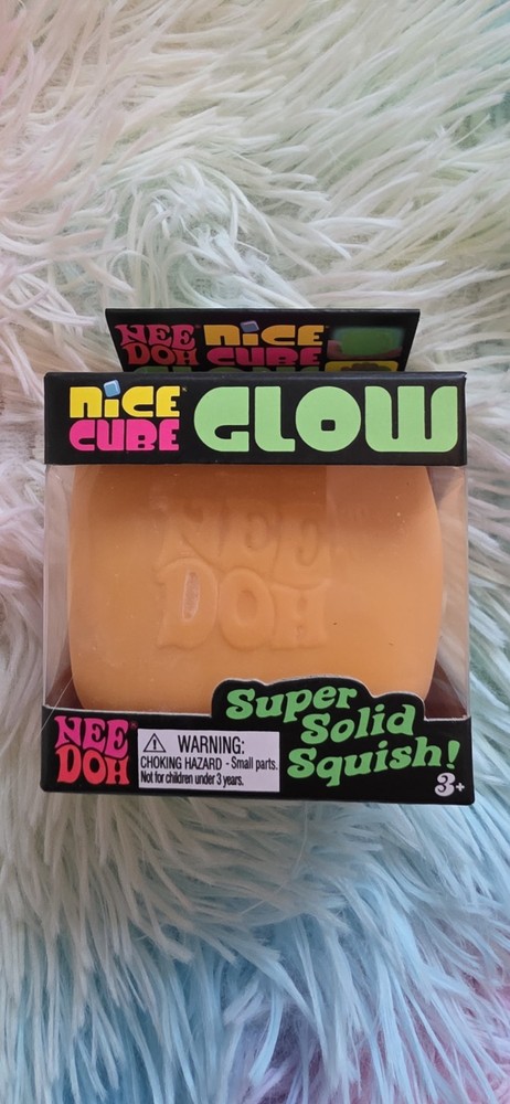 Viral NIB Needoh Nice Cube Glow - Super Solid Squish - Glows in the Dark Orange