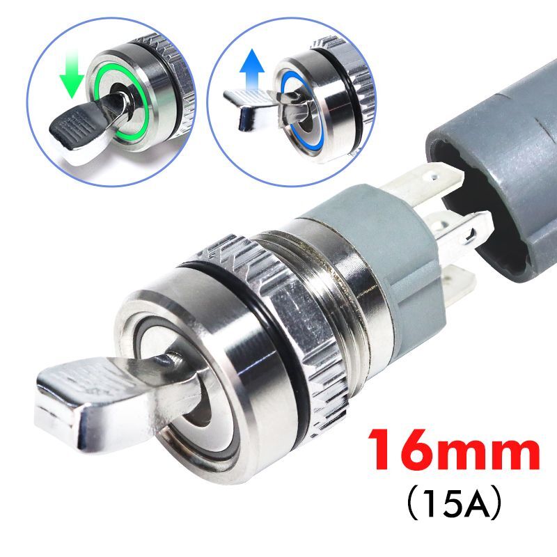 16MM Metal Toggle Switch Waterproof Bicolor LED Light 2 Position Self-locking On