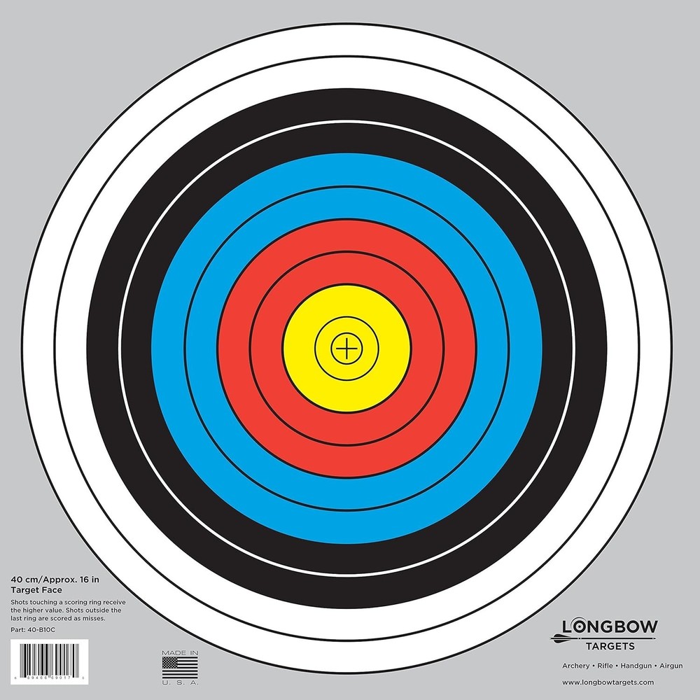 Longbow 40cm Archery Target Pack - 20 Color-Coded Paper Targets for Accuracy