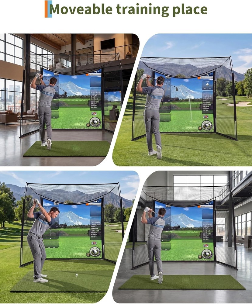 Golf Hitting Net with Simulator Screen,10x8x5.7ft Golf Practice Net Frame Set