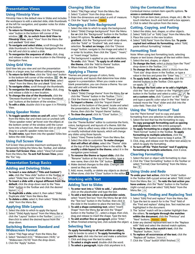Google Slides Training Guide Quick Reference Card 4 Page Cheat Sheet Instruction