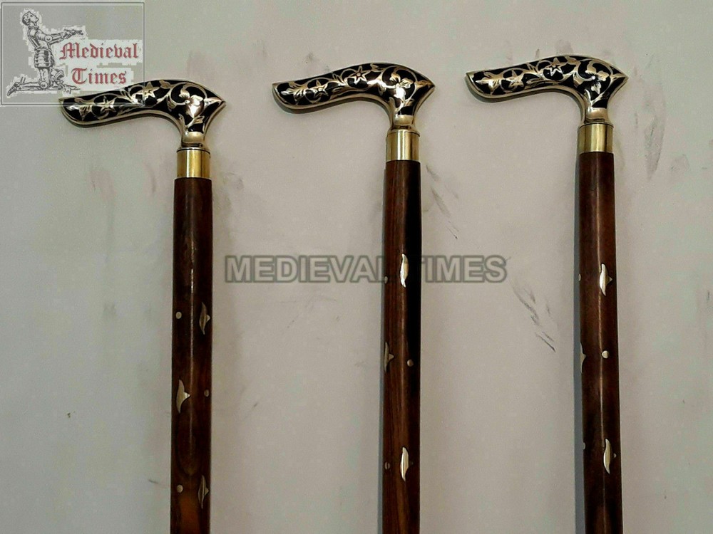Solid Brass Antique Simple Design Head Handle Walking Stick Cane Vintage Gift