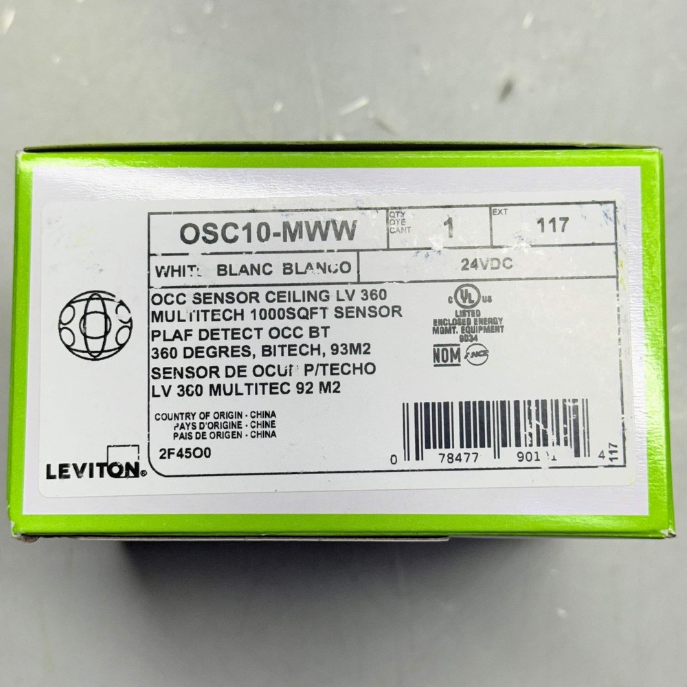 LEVITON Occupancy Sensor OSC10-MWW,Ceiling Mount,24VDC, 1000sqft,White