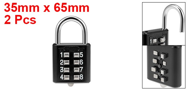 8-Digit Combination Padlock Push Button Lock for Locker Cabinet Black 2Pcs