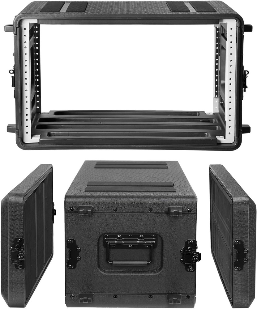 6U Rack Case 19" Rackmount Flight Cases Portable Carry w/Microphone Compartments