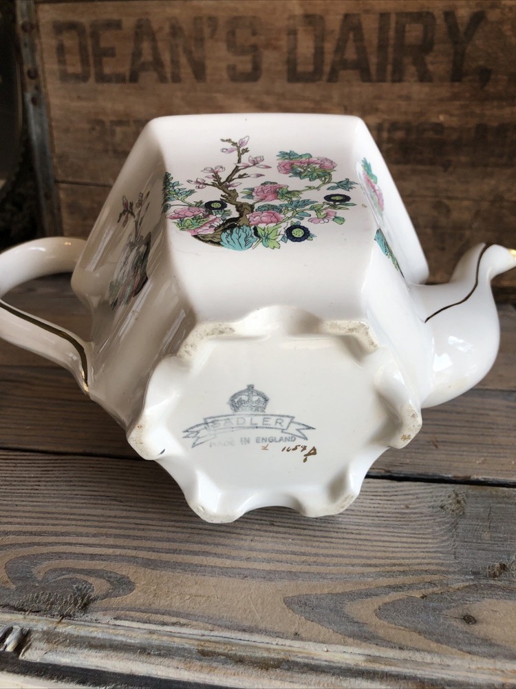 Sadler Teapot Indian Tree Pattern Hexagonal England 4 Cup 1659D Antique Signed