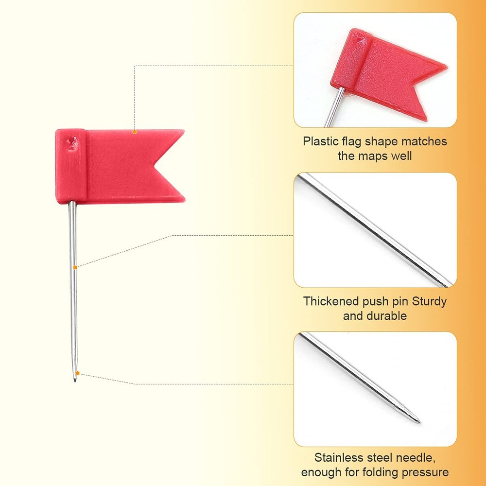 400 Pack Multicolored Flag Map Push Pins - Steel Point Map Tacks for Boards