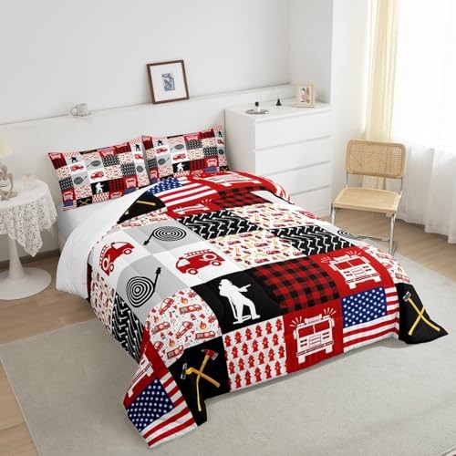 Firefighter Comforter Size with 1 Pillow Case Fire Truck Twin Multi 07