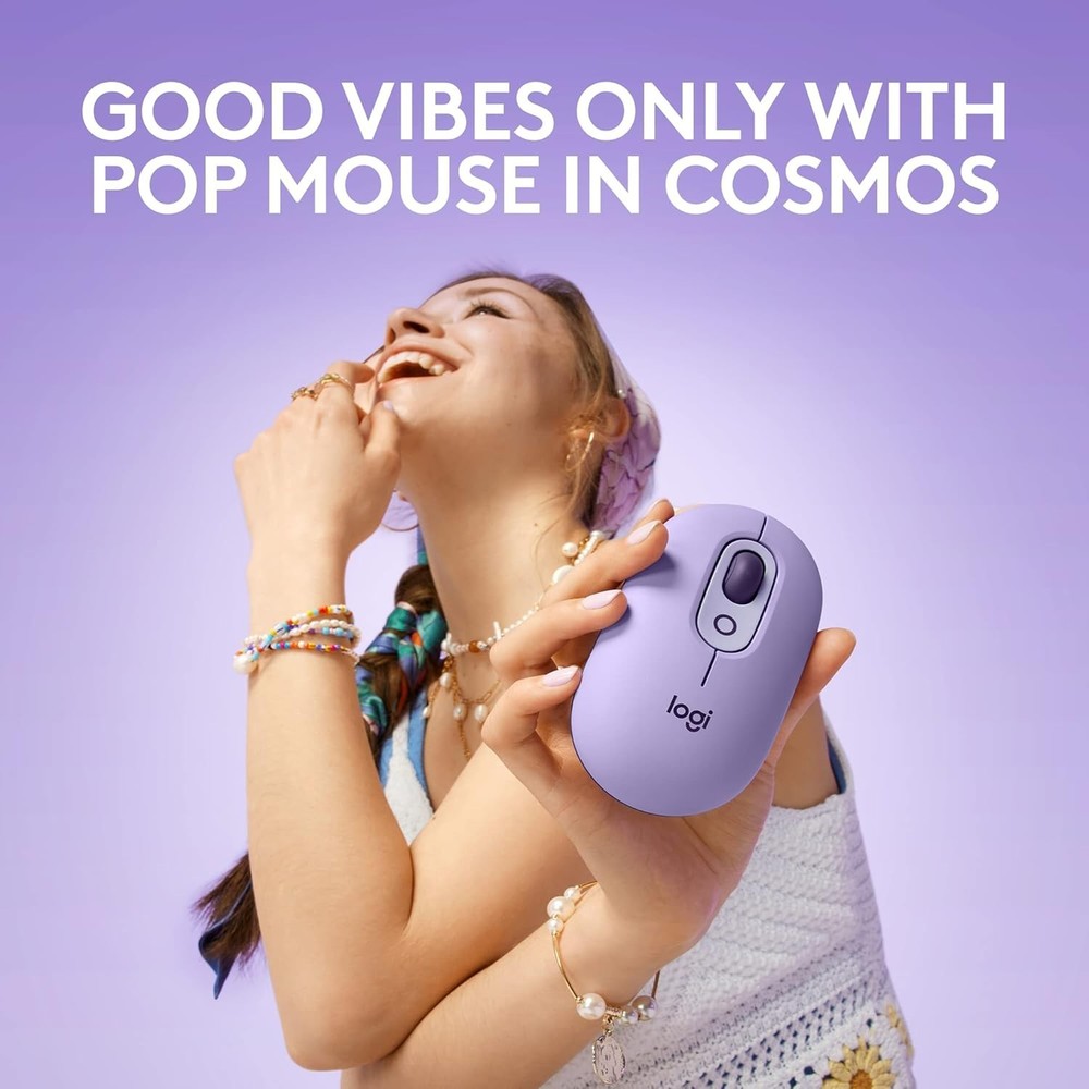 Logitech POP Mouse Wireless Bluetooth Silent Customizable Emojis PC / Mac Cosmos