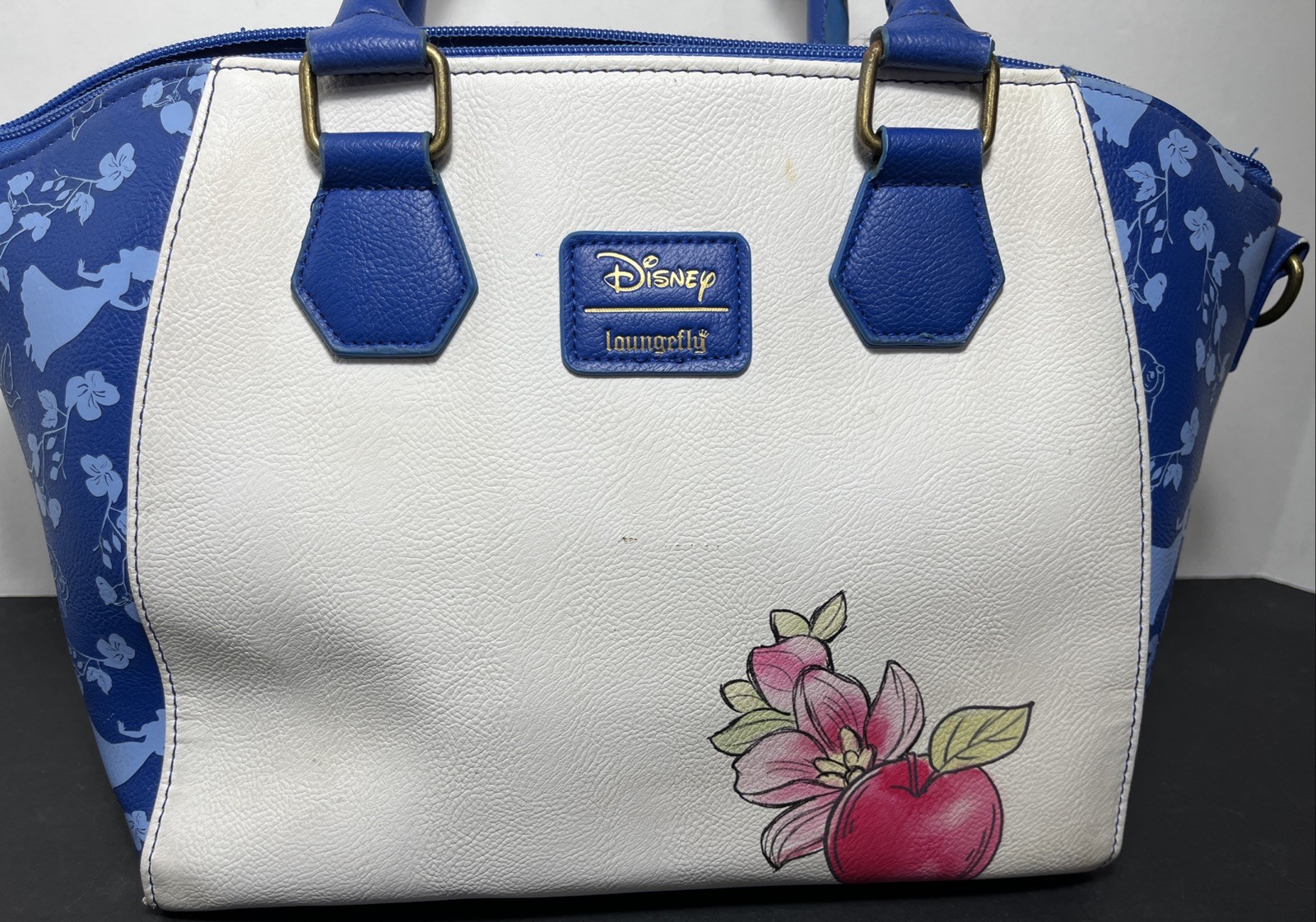 Disney LoungeFly Satchel Handbag Purse Snow White Blue & White 14x10"