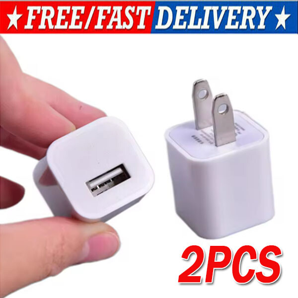 2x White 1A USB Power Adapter AC Home Wall Charger US Plug FOR iPhone 5 6 7 8 X