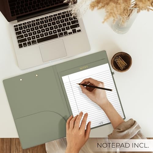 Aesthetic Clipboard Folio with Refillable Lined Notepad & Interior Pocket Sage