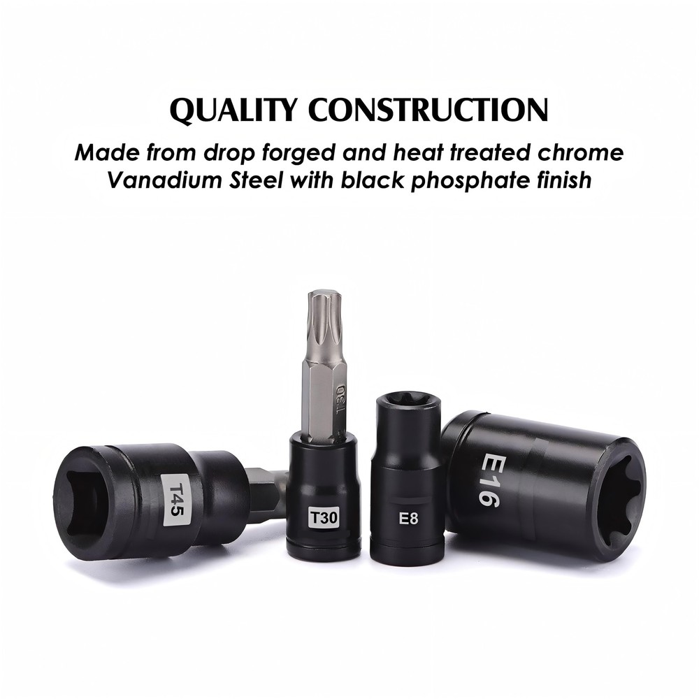 25PCS Torx Bit Socket and External Socket Set T8- T60 & 12 Female E-Torx Sockets