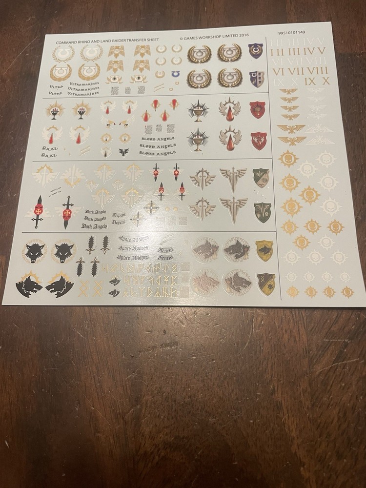 Command Rhino & Land Raider Transfer Sheet - Warhammer 40K Games Workshop. S12