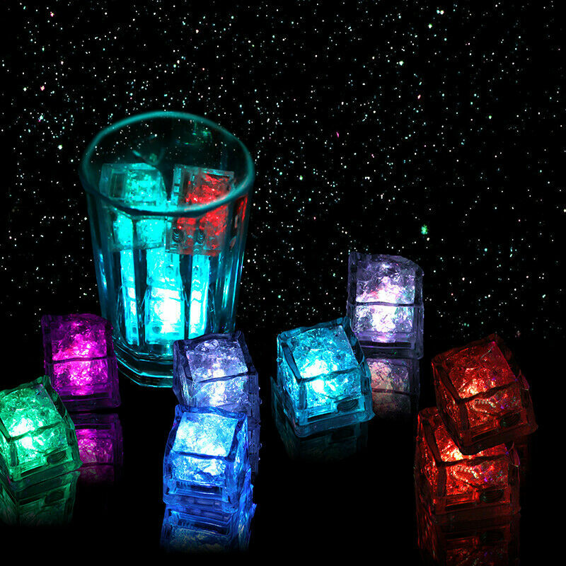 12 pack LED light up ice cube color control set solid color or rainbow flashing