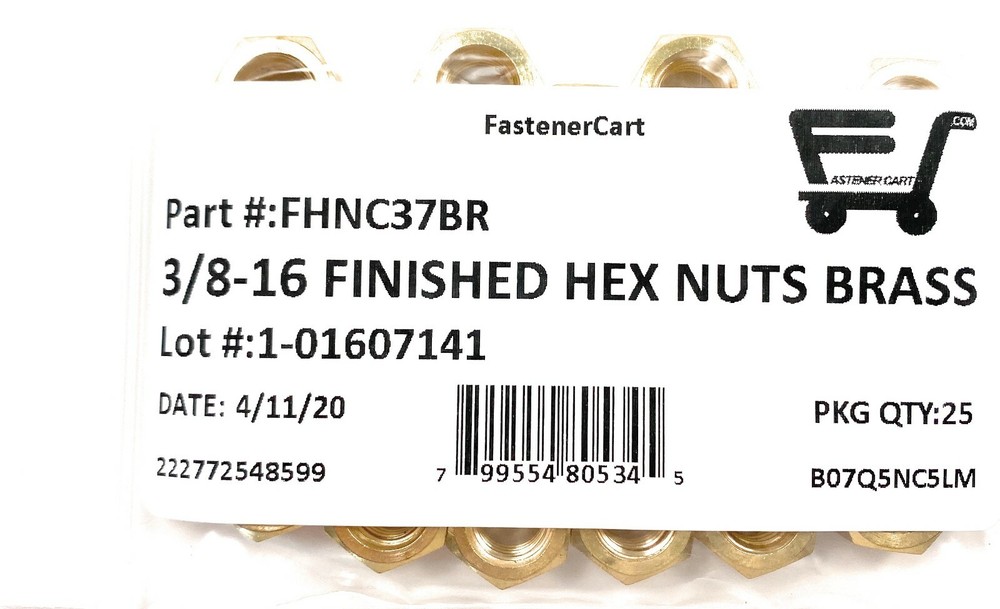 (25) 3/8-16 Brass Finished Hex Nuts - Solid Brass (25 Pieces)