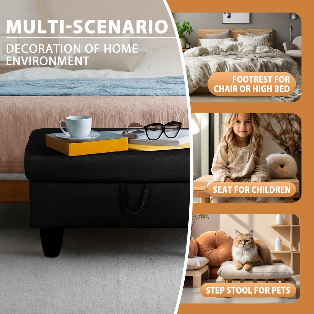 GRETERST Ottoman Rectangular Storage Ottoman Bench Flannel Footrest Stool Foo...