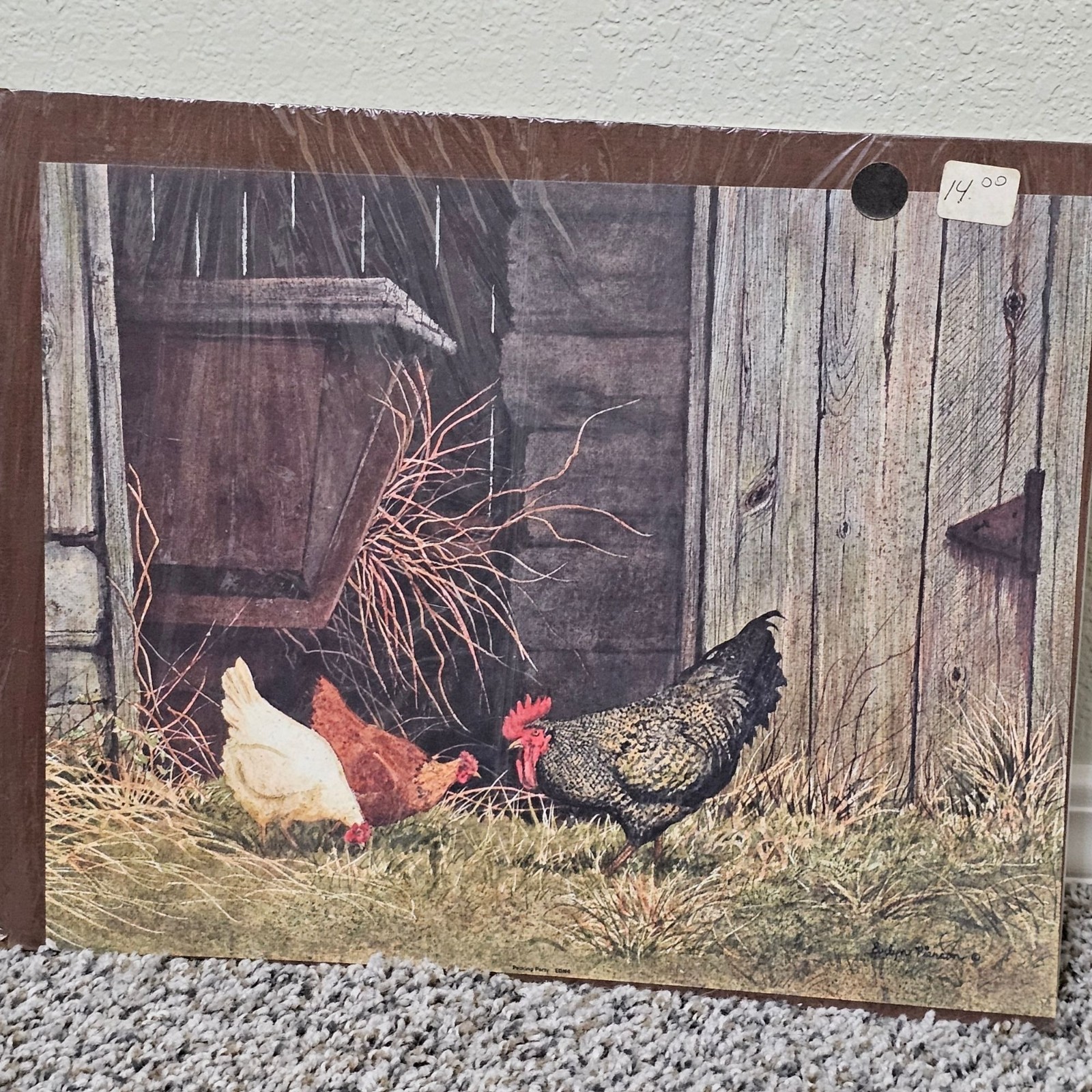 Pecking Party Print By Evelyn Pierson Farmhouse Decor Chicken Rooster 14" x 11"