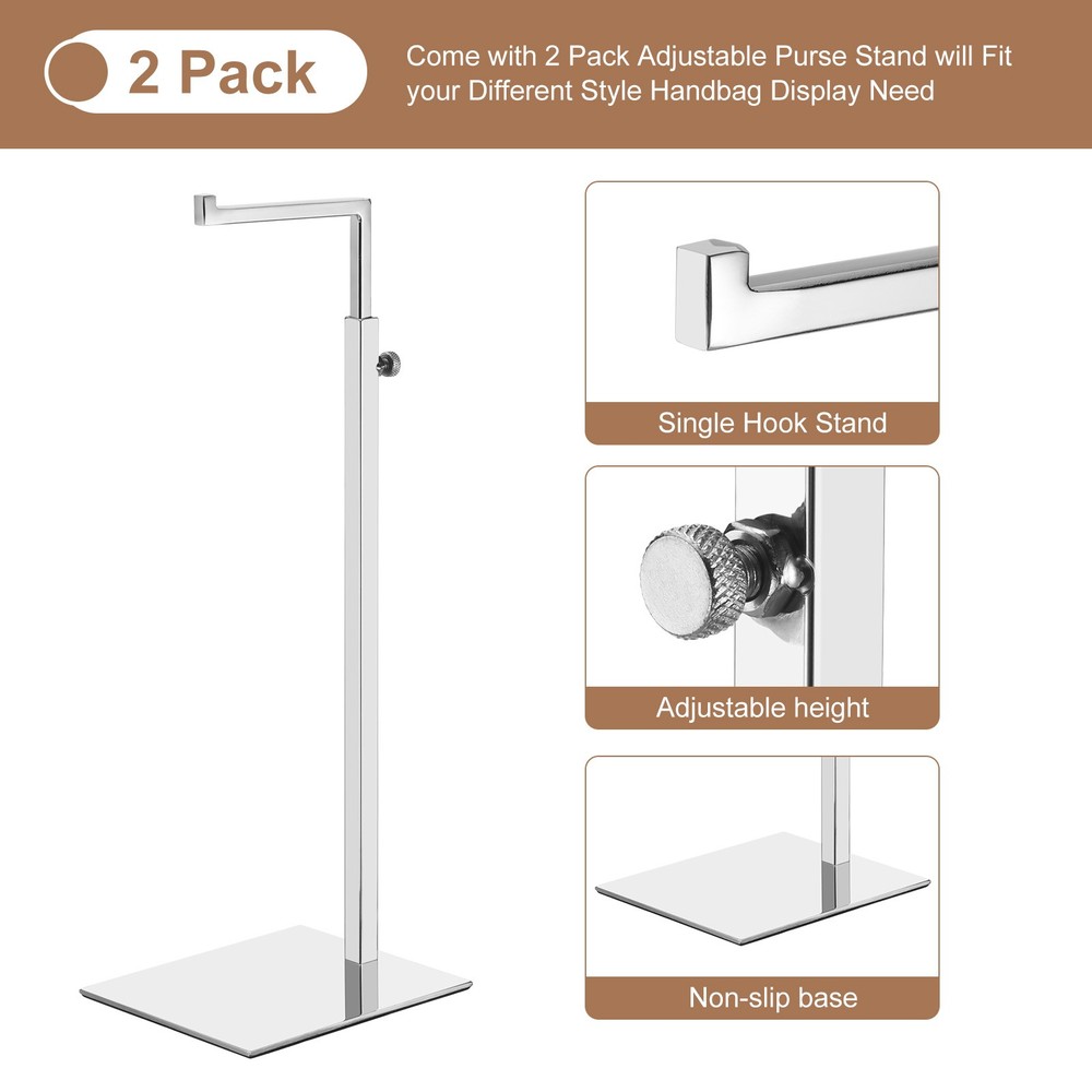 Purse Display Stand 2 Pack Adjustable Handbag Rack - Silver