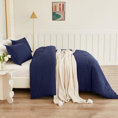 Comforter King Size, 3 Pieces Lightweight Solid King (104"x90") Navy Blue