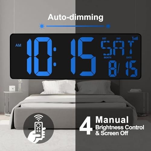Large Digital Wall Clock WiFi Sync, 16.5 in Large Display Wall Clock Antique