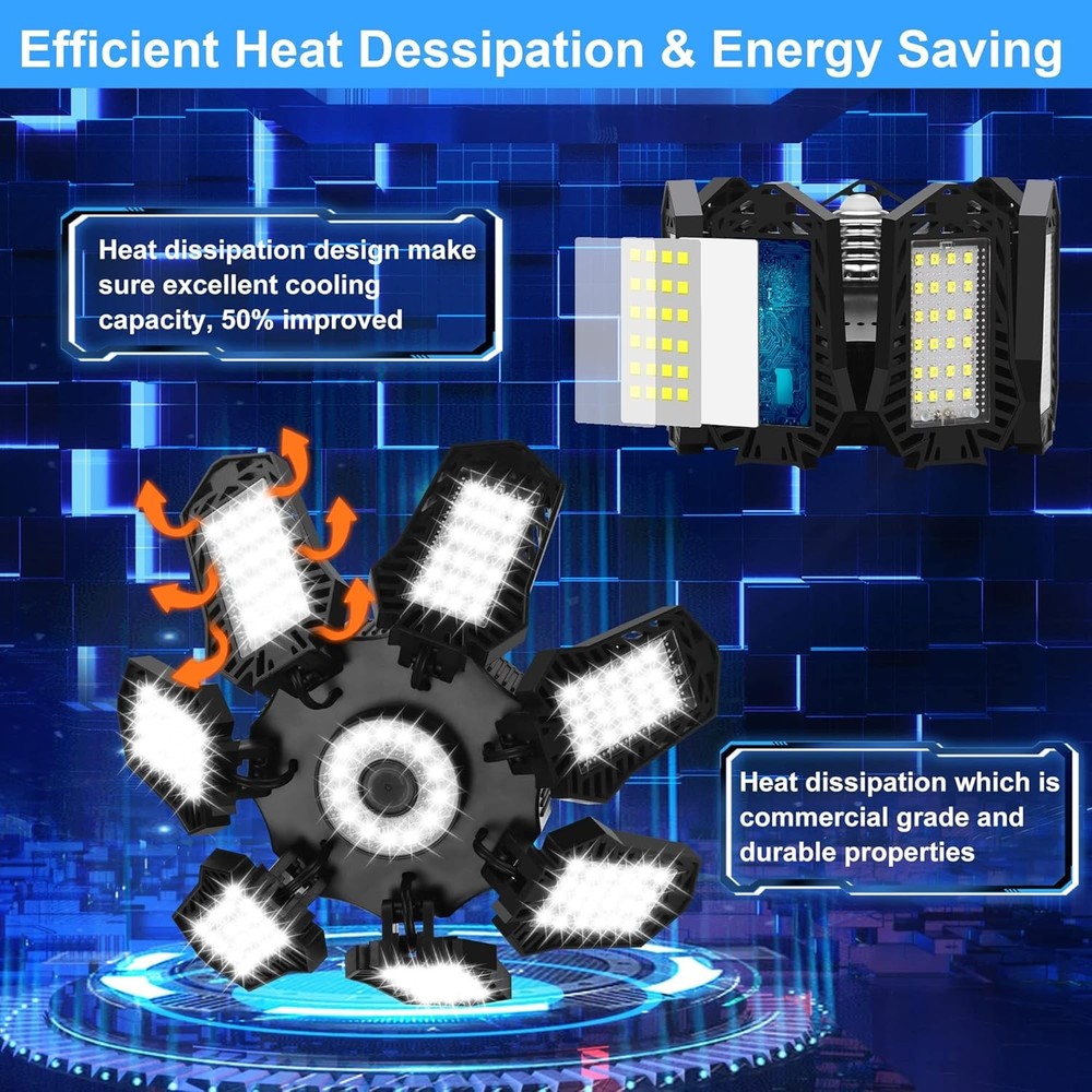 LED Garage Light Bulb Deformable Ceiling Fixture Lights E26/E27 Workshop Lamp US