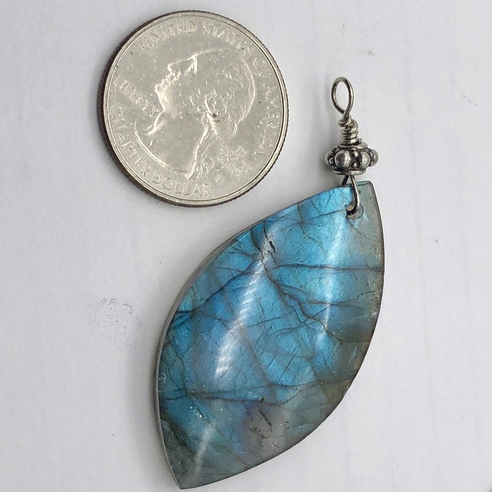 Labradorite Sterling Silver Drop Pendant | 2 1/4" Long | Blue |