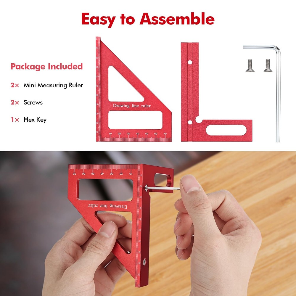 Mini 3D Multi-Angle Measuring Ruler, Precision Metric 45/90 Degree Carpenter ...