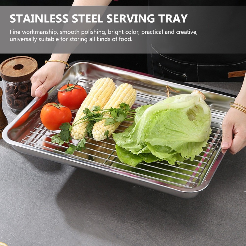 3pcs Rectangular Oven Pan Stainless Steel Heavy Duty Deep Edged Tray